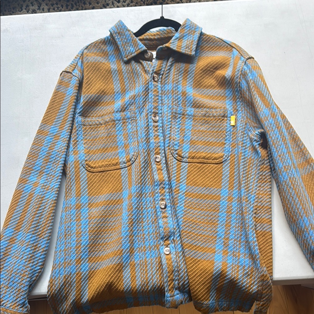 Plaid Button-Up Shirt in Blue and Brown